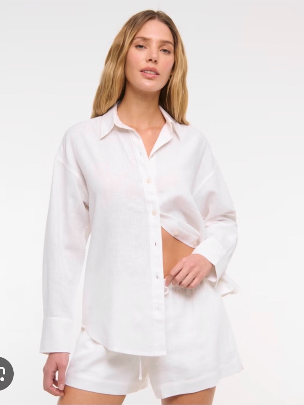 Abercrombie & Fitch Oversized Linen-Blend Shirt in cream / beige